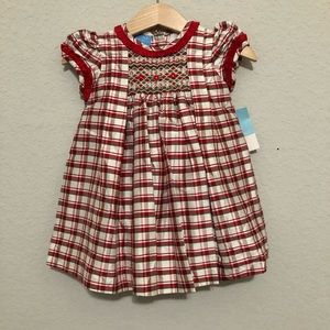 AnaVini Hand Smocked Plaid Silk Baby Christmas Holiday Dress 12 months NWT